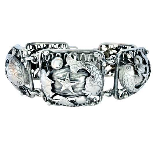 Leif Ulrich Daurup, Denmark c 1950s. Vintage Sterling Silver Fish Bracelet.