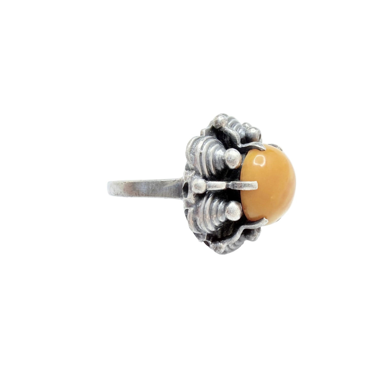 Kalupe, Latvia 1960s. Vintage Space Age Sterling Silver Amber Ring.