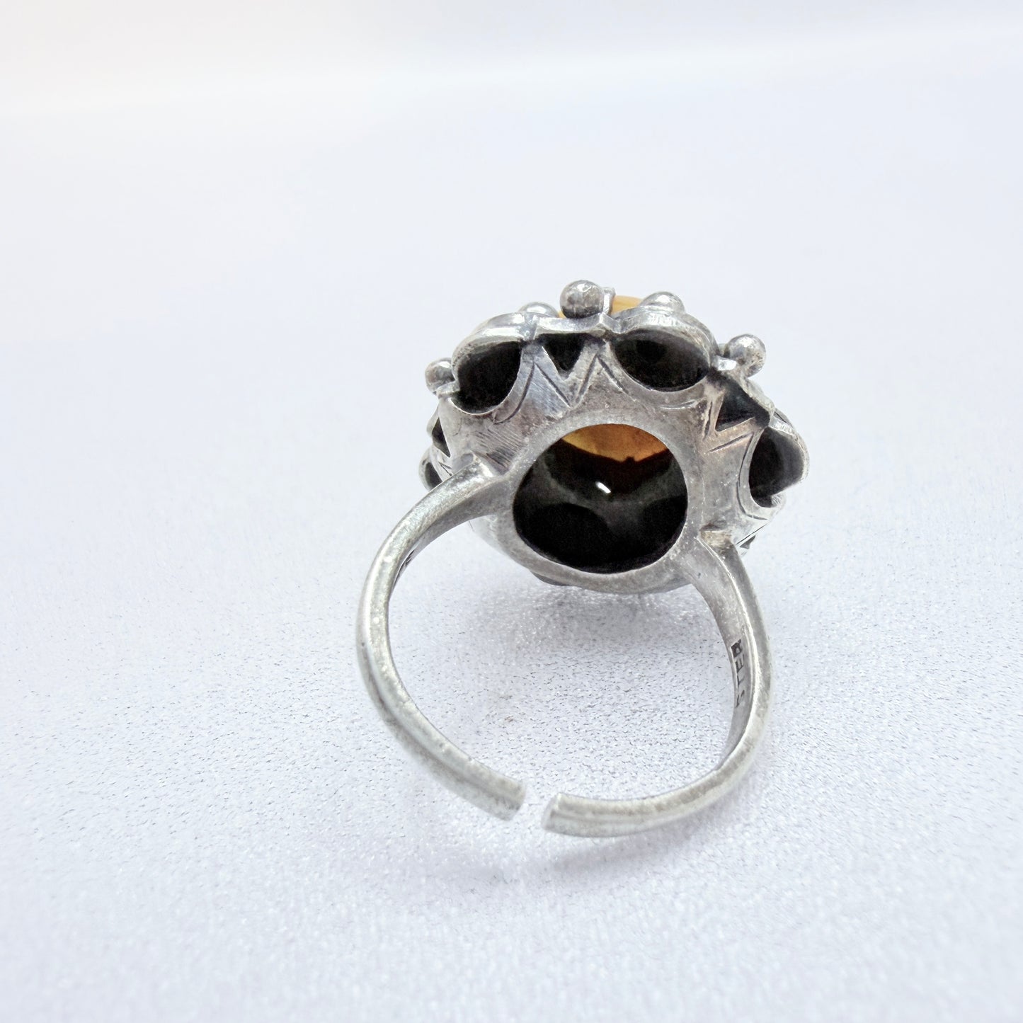Kalupe, Latvia 1960s. Vintage Space Age Sterling Silver Amber Ring.