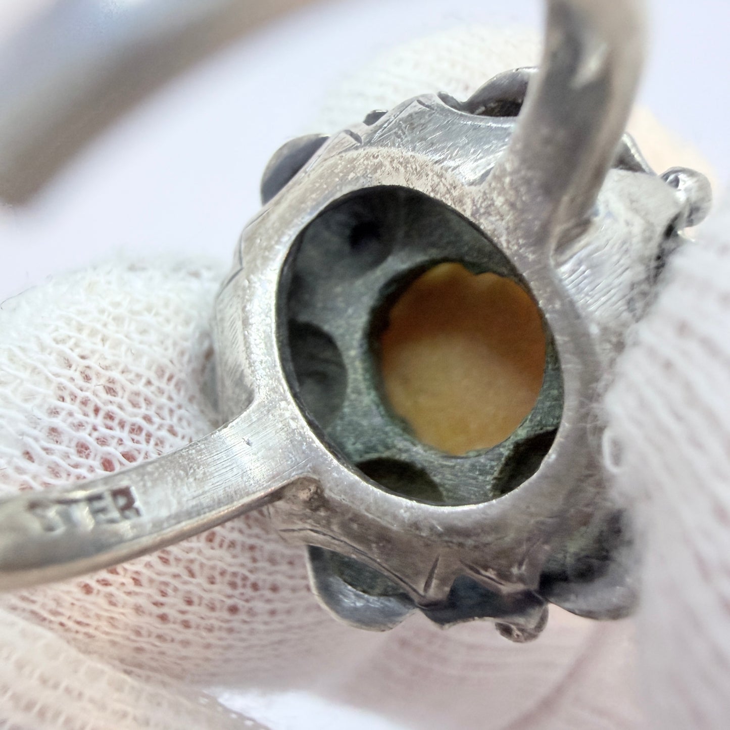 Kalupe, Latvia 1960s. Vintage Space Age Sterling Silver Amber Ring.