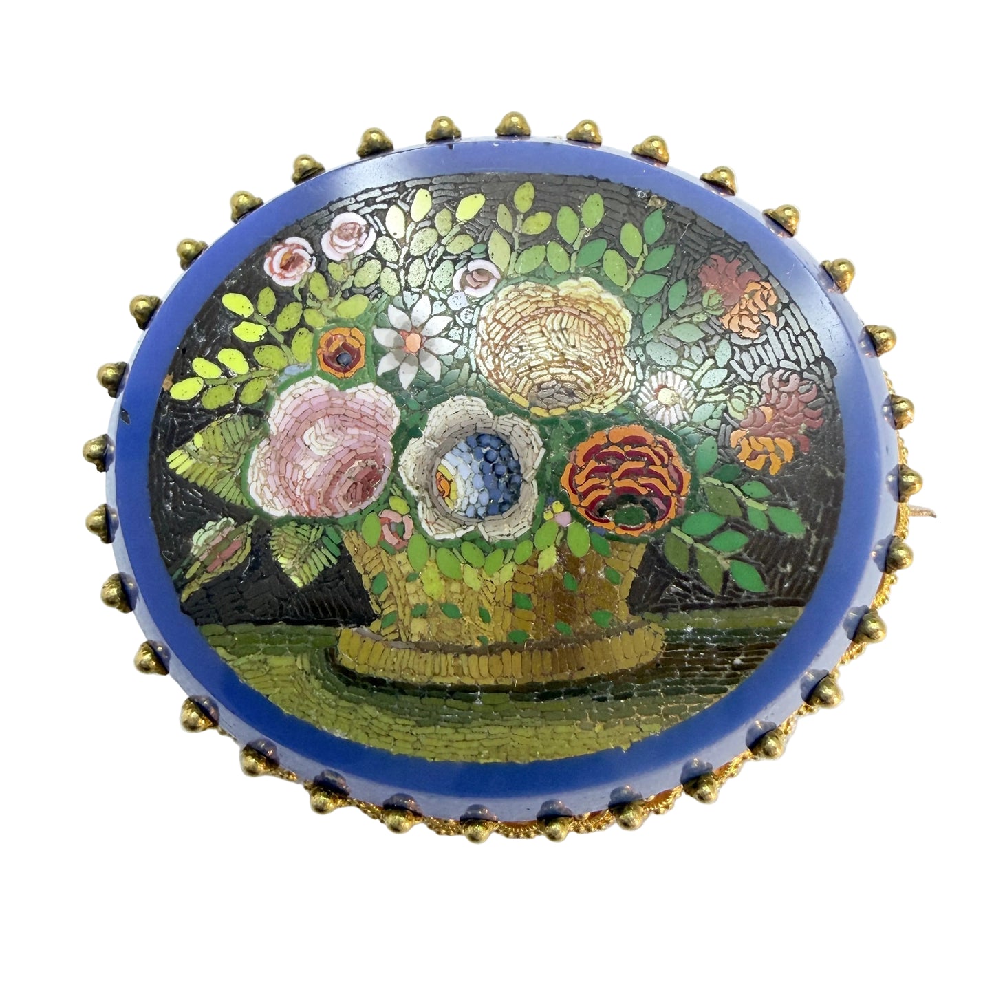 Antique Victorian 18k Gold Micro Mosaic Brooch.