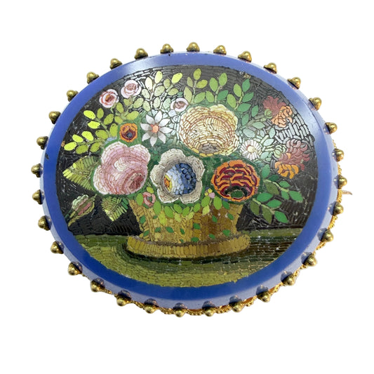 Antique Victorian 18k Gold Micro Mosaic Brooch.