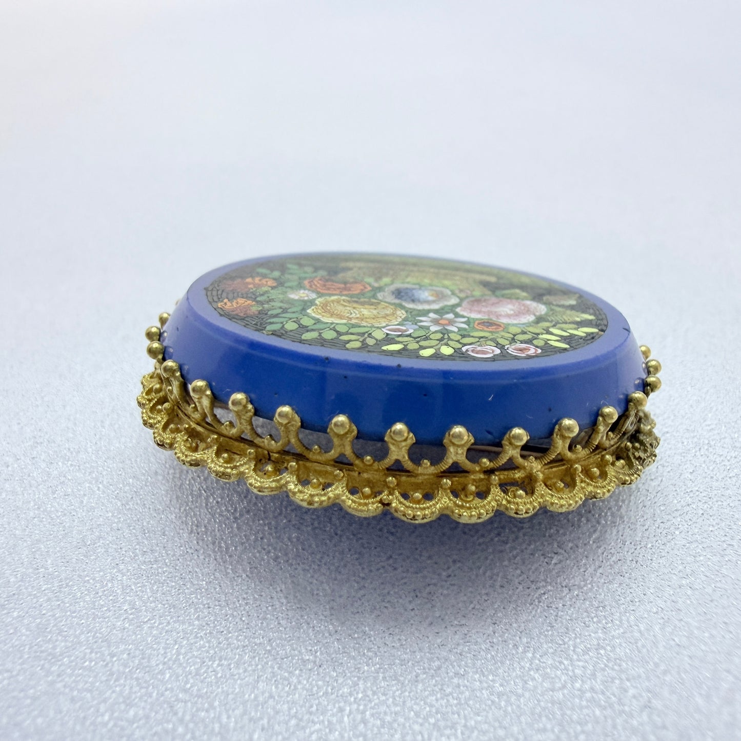 Antique Victorian 18k Gold Micro Mosaic Brooch.