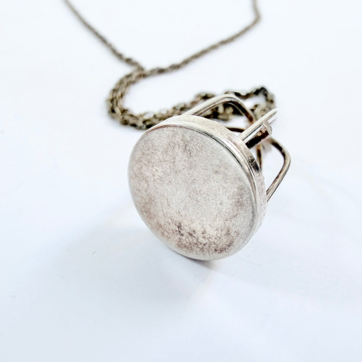 Vintage 1940-50s Solid Silver Caged Bird Pendant Necklace.