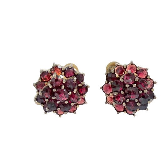 Czechoslovakia. Vintage Bohemian Garnet Gilt Metal Earrings