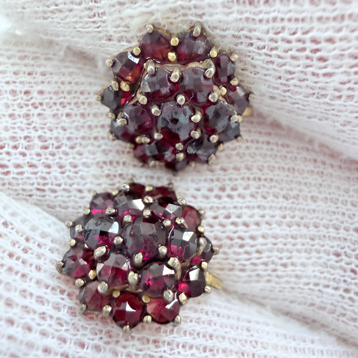Czechoslovakia. Vintage Bohemian Garnet Gilt Metal Earrings