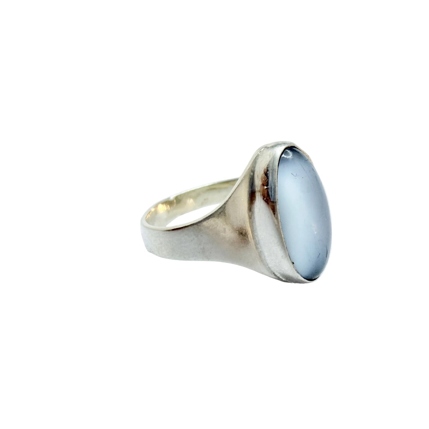 Ulrich, Denmark 1960-70s Vintage Sterling Silver Chatoyant Blue Glass Ring.