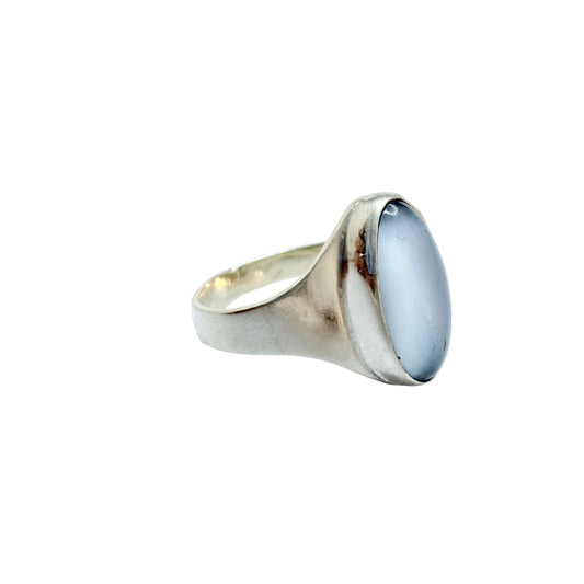 Ulrich, Denmark 1960-70s Vintage Sterling Silver Chatoyant Blue Glass Ring.