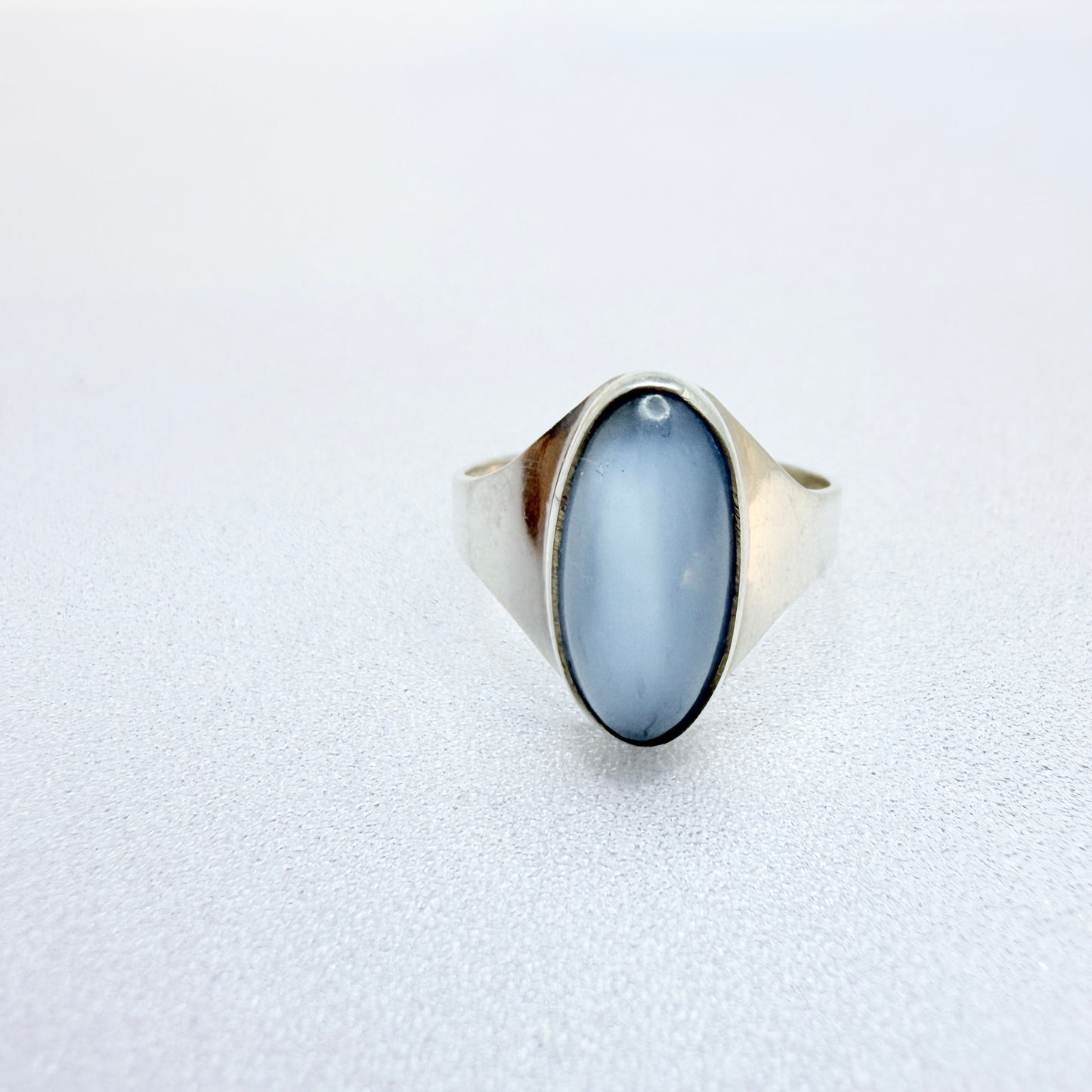 Ulrich, Denmark 1960-70s Vintage Sterling Silver Chatoyant Blue Glass Ring.