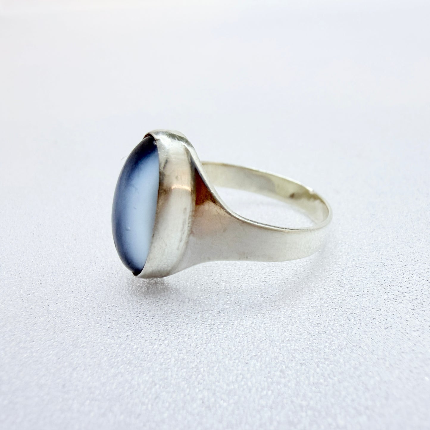 Ulrich, Denmark 1960-70s Vintage Sterling Silver Chatoyant Blue Glass Ring.