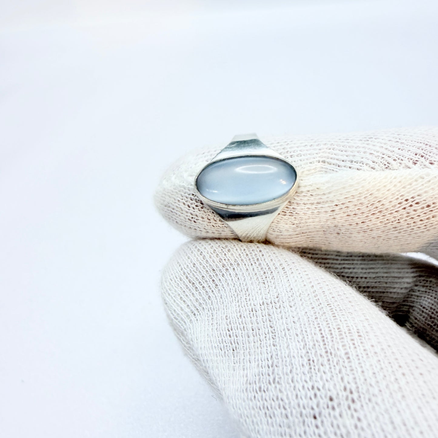Ulrich, Denmark 1960-70s Vintage Sterling Silver Chatoyant Blue Glass Ring.