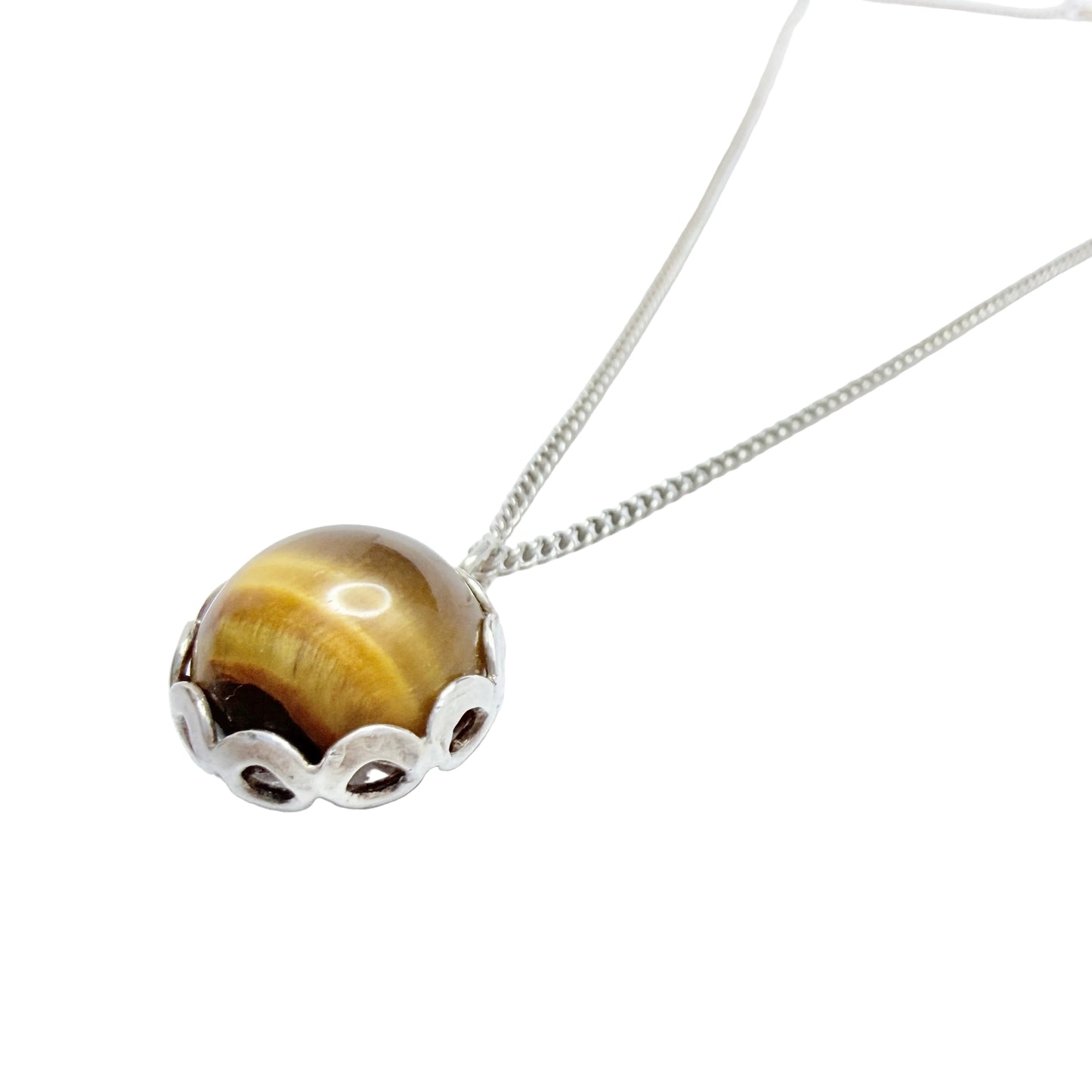 Alton, Sweden ca 1970. Vintage Sterling Silver Tiger's Eye Pendant Necklace.
