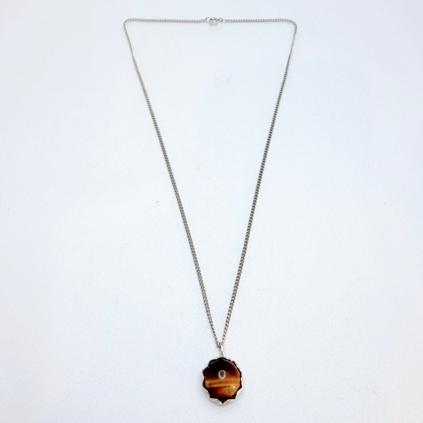 Alton, Sweden ca 1970. Vintage Sterling Silver Tiger's Eye Pendant Necklace.