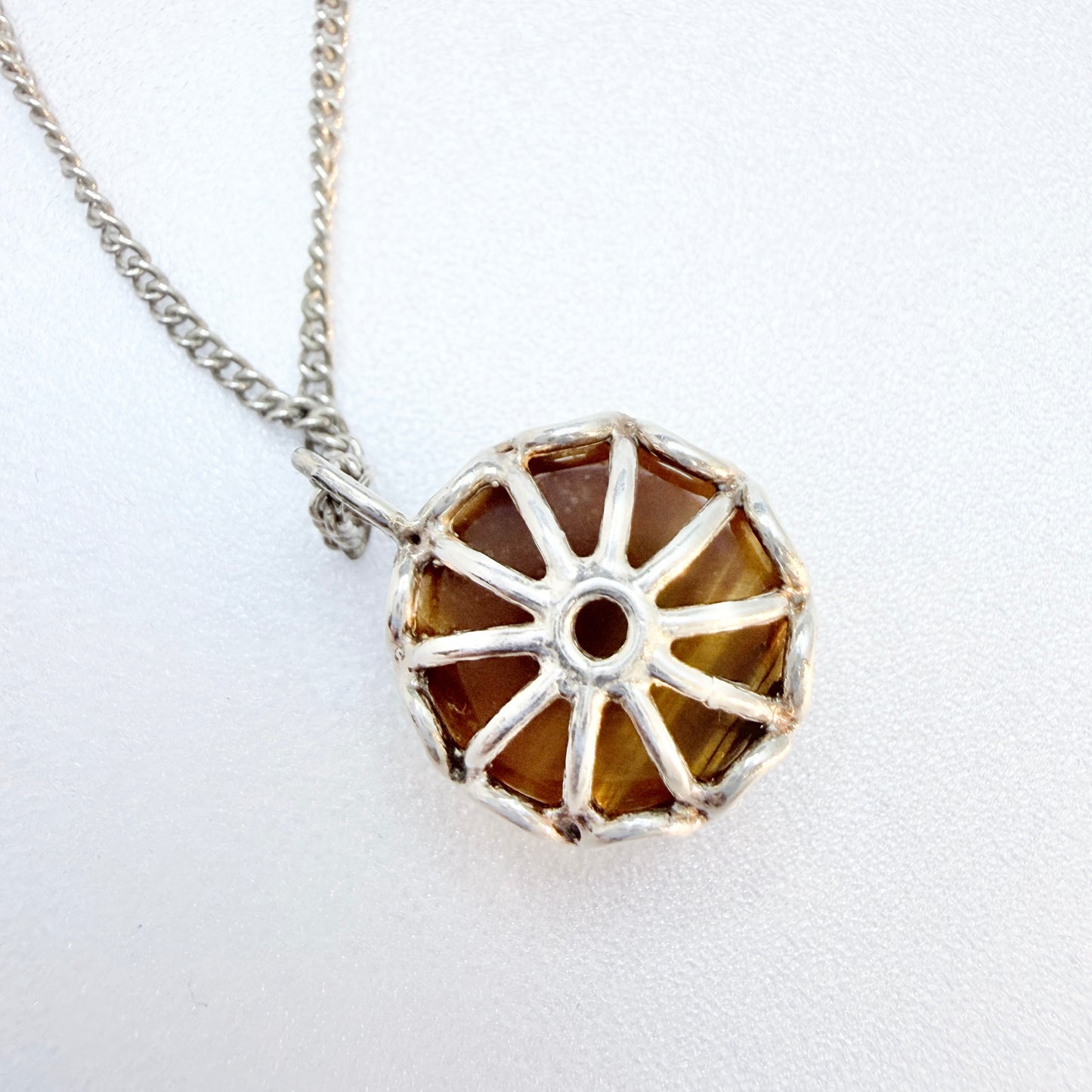 Alton, Sweden ca 1970. Vintage Sterling Silver Tiger's Eye Pendant Necklace.