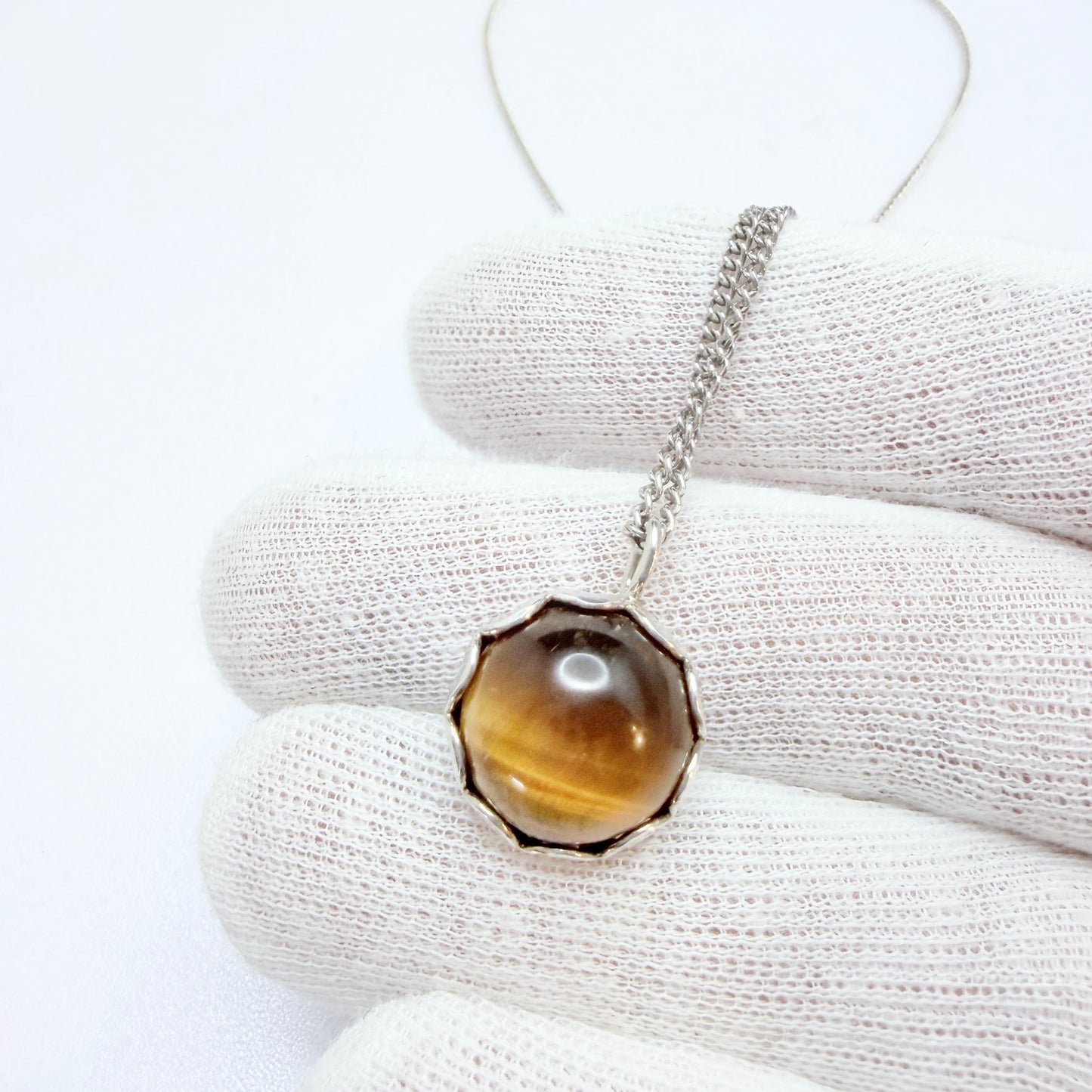 Alton, Sweden ca 1970. Vintage Sterling Silver Tiger's Eye Pendant Necklace.