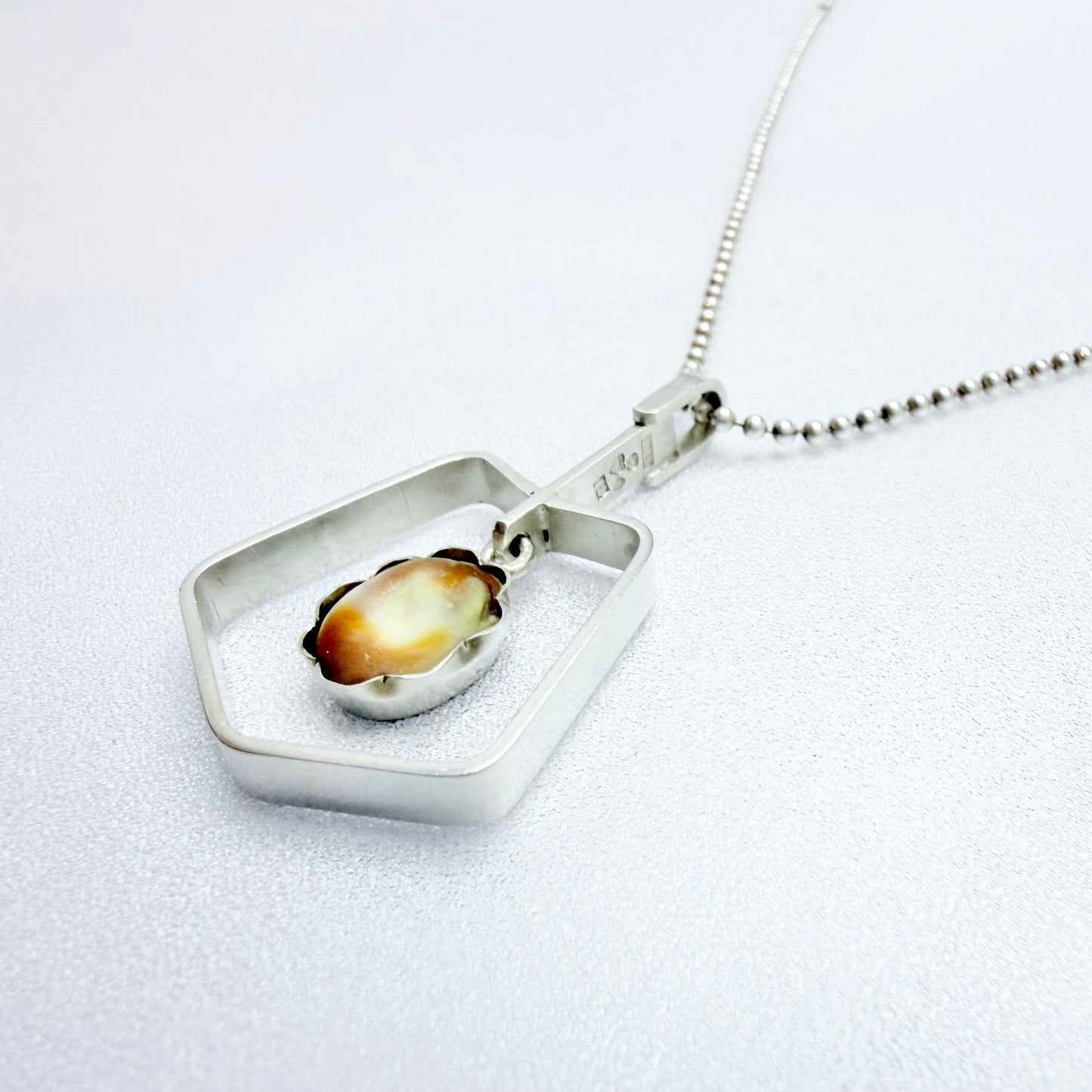 Signe Sund, Sweden 1959. Vintage Sterling Silver Shell Pendant + Chain.
