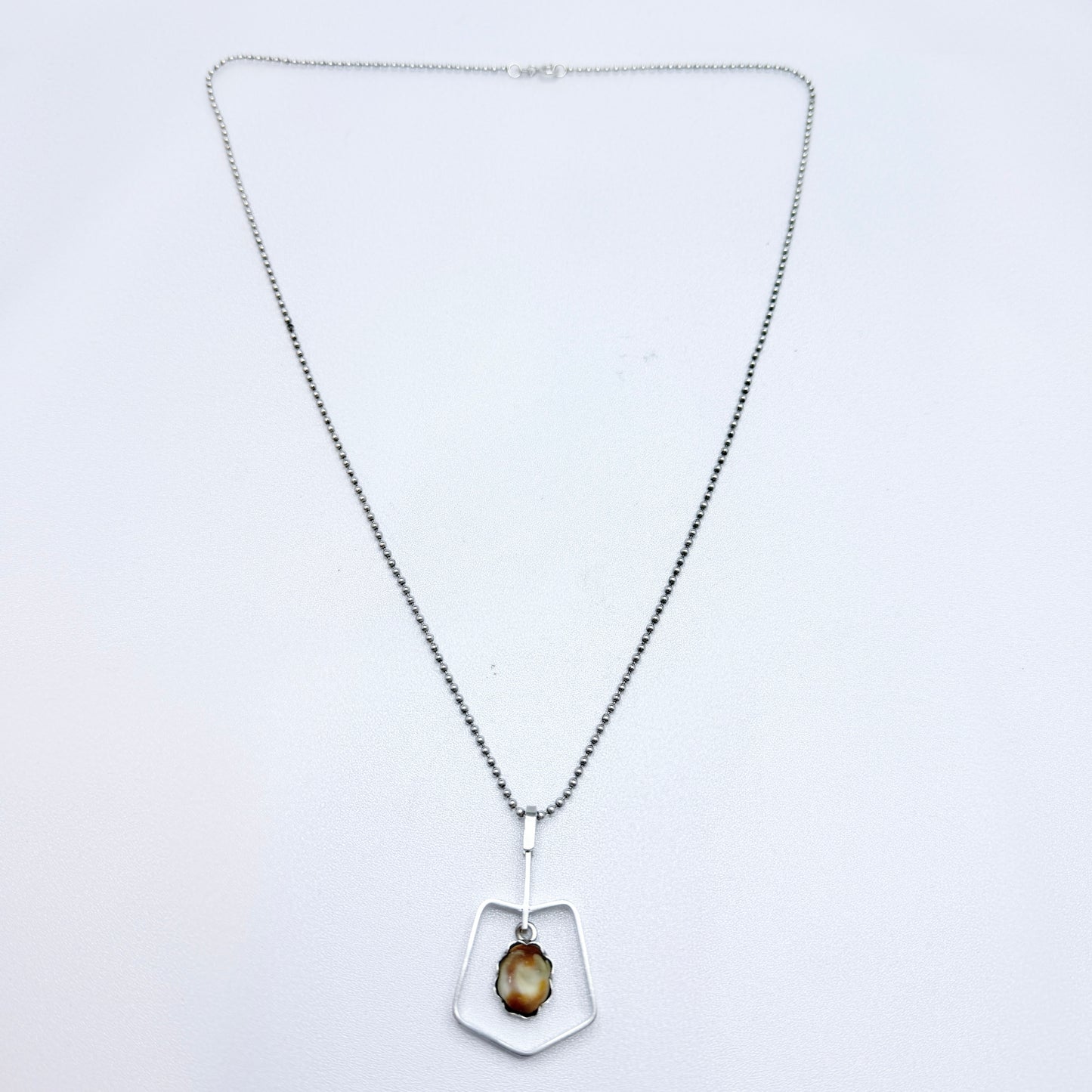 Signe Sund, Sweden 1959. Vintage Sterling Silver Shell Pendant + Chain.
