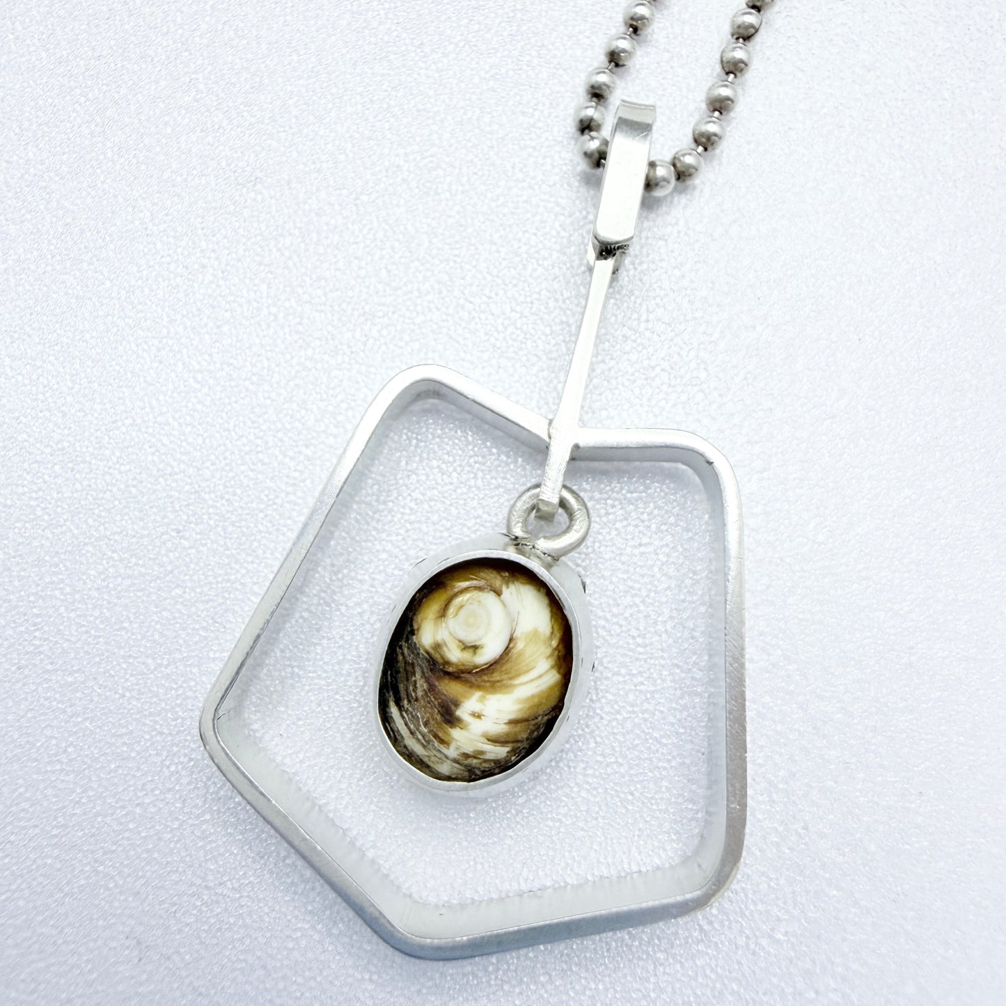 Signe Sund, Sweden 1959. Vintage Sterling Silver Shell Pendant + Chain.