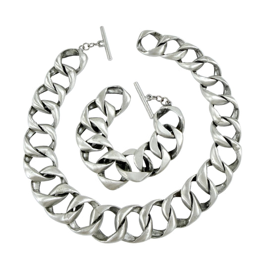 Sweden 1970s. Massive 260gram / 9.17oz Pewter Toggle Clasp Necklace and Bracelet.
