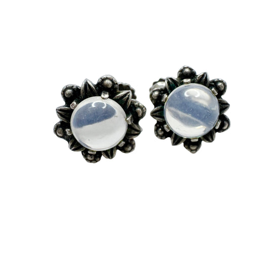 Vintage 1940-50s Solid Silver Moonstone Earrings.