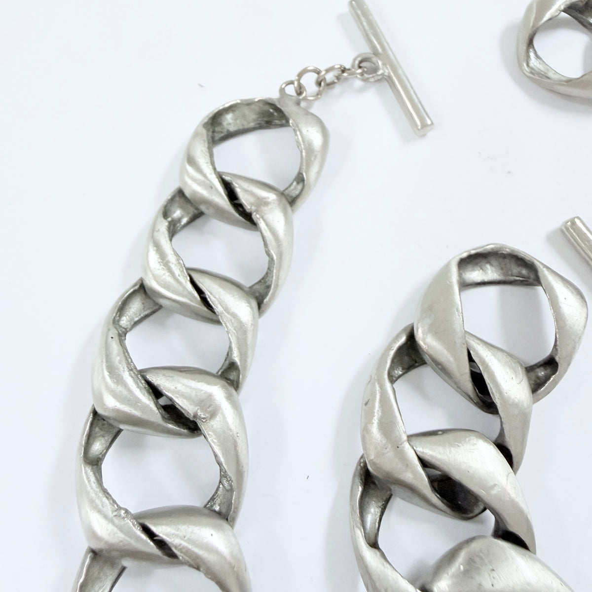 Sweden 1970s. Massive 260gram / 9.17oz Pewter Toggle Clasp Necklace and Bracelet.
