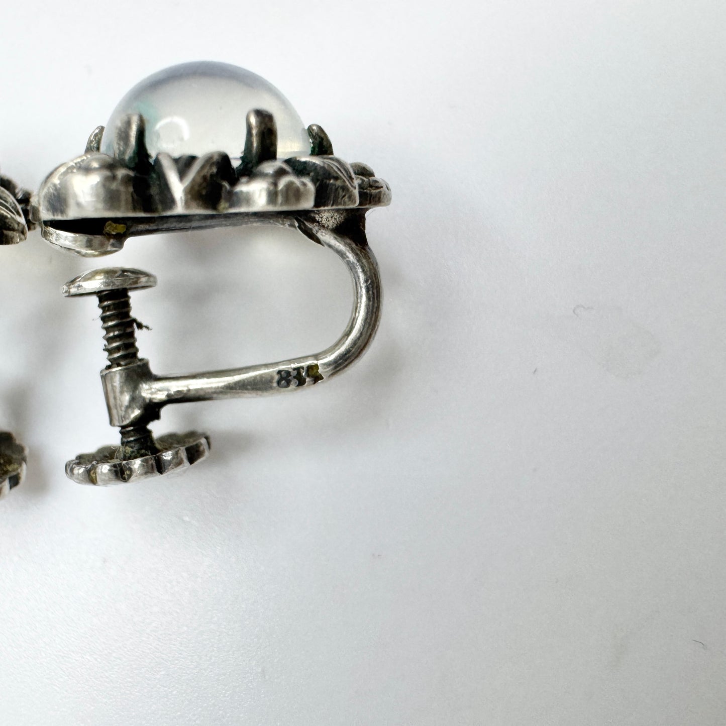 Vintage 1940-50s Solid Silver Moonstone Earrings.