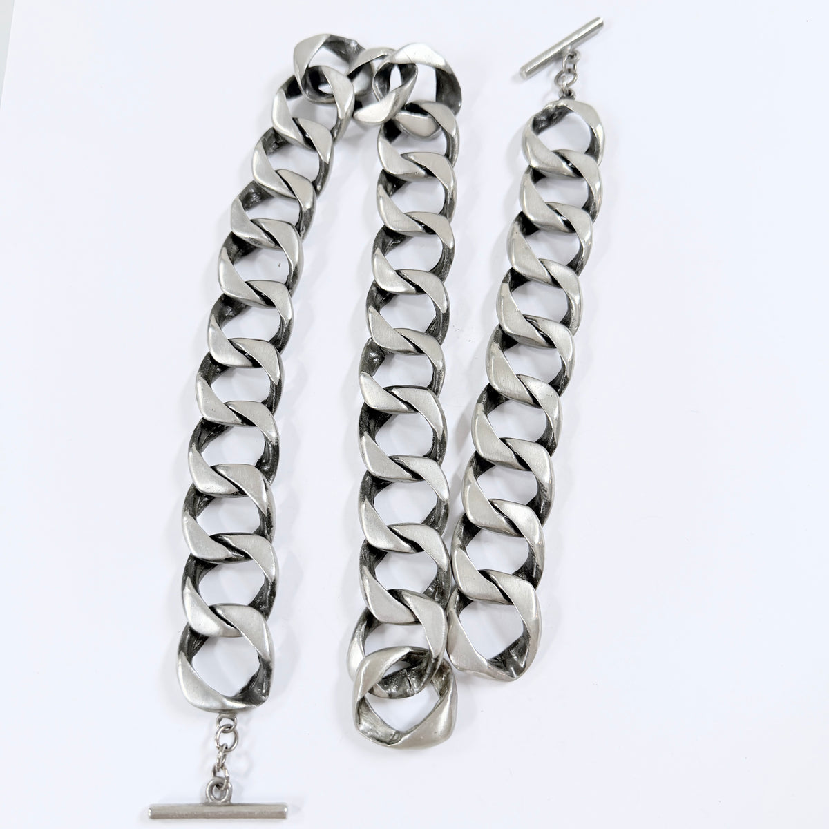 Sweden 1970s. Massive 260gram / 9.17oz Pewter Toggle Clasp Necklace and Bracelet.