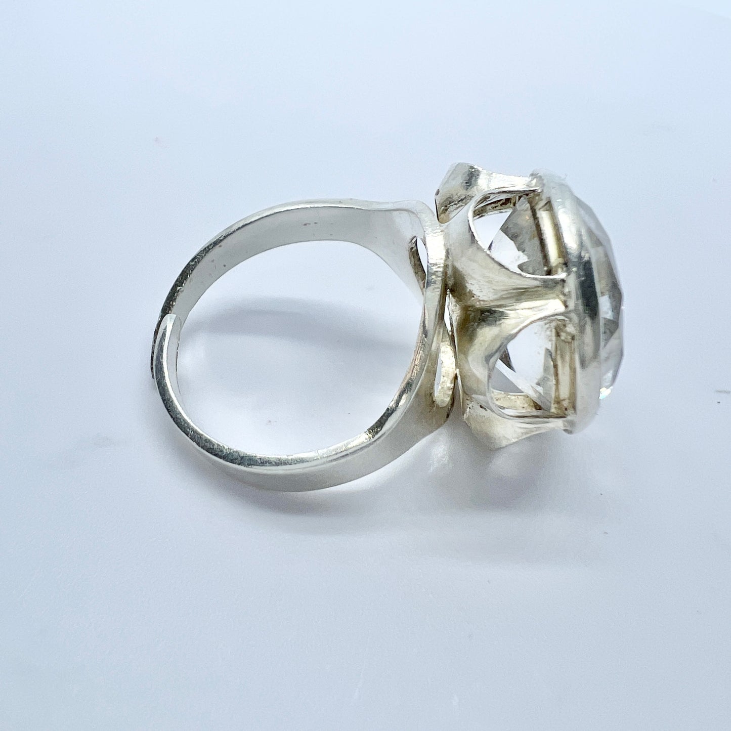 Vintage 1970s Scandinavian Solid Silver Rock Crystal Ring.