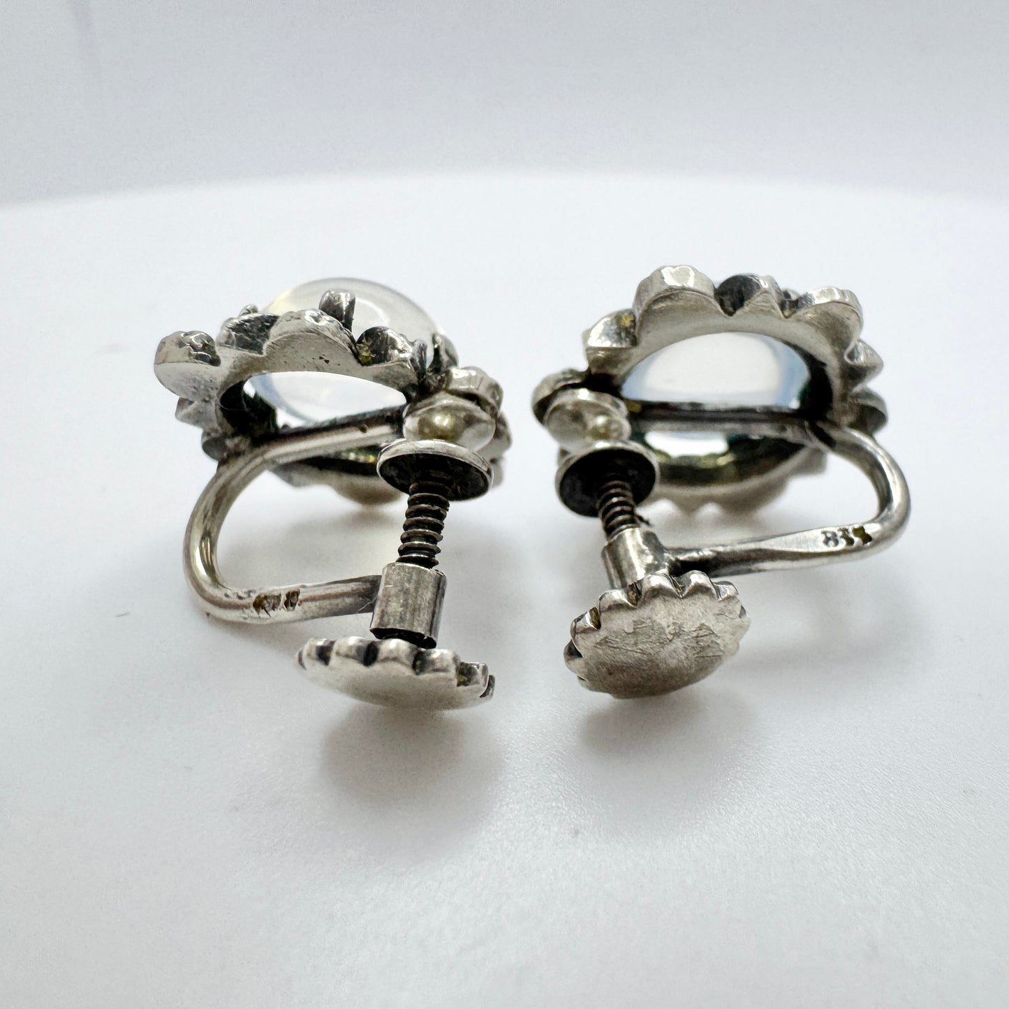 Vintage 1940-50s Solid Silver Moonstone Earrings.