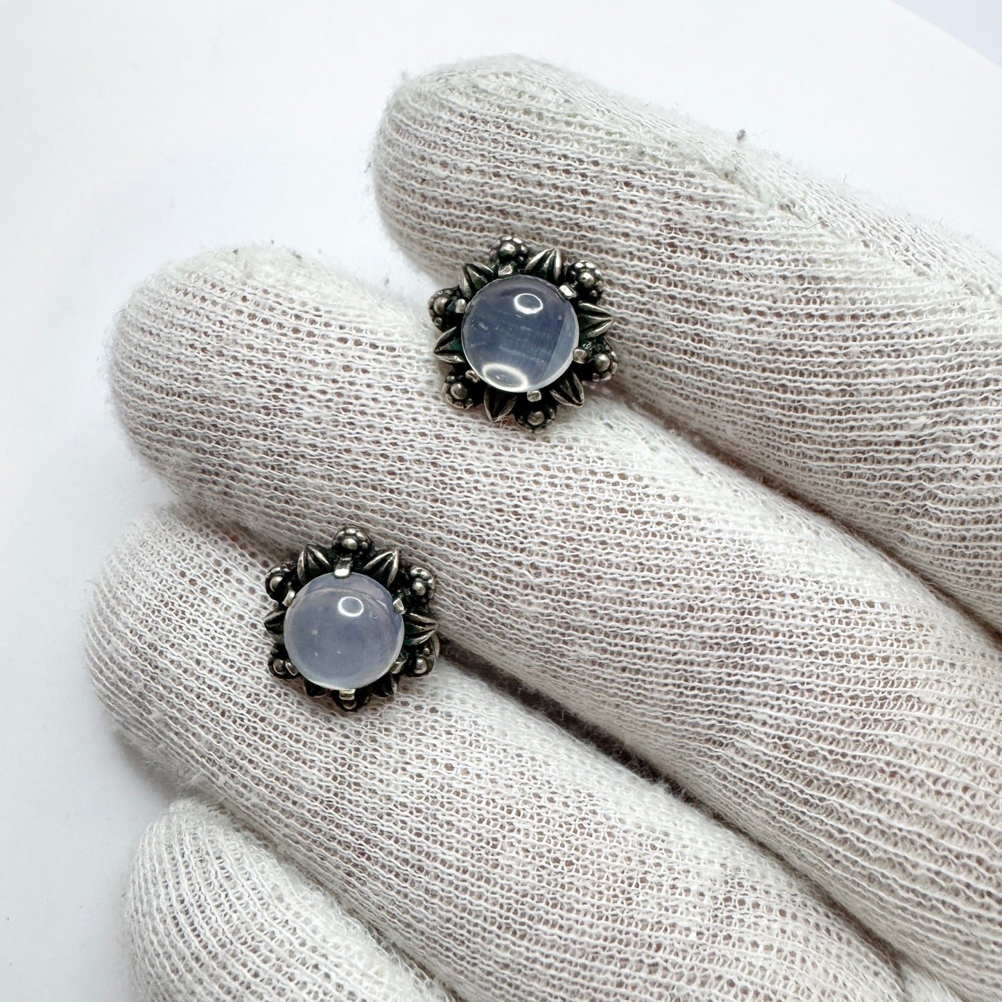Vintage 1940-50s Solid Silver Moonstone Earrings.