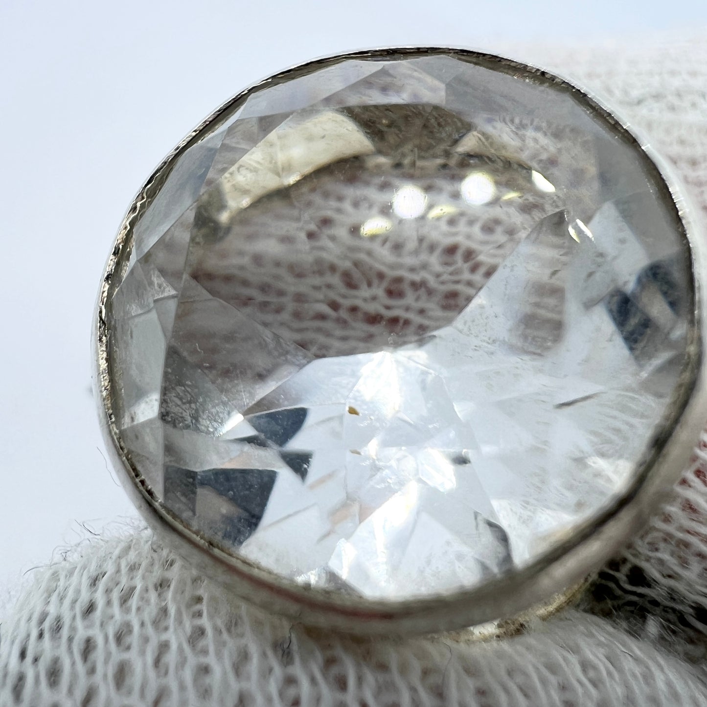 Vintage 1970s Scandinavian Solid Silver Rock Crystal Ring.