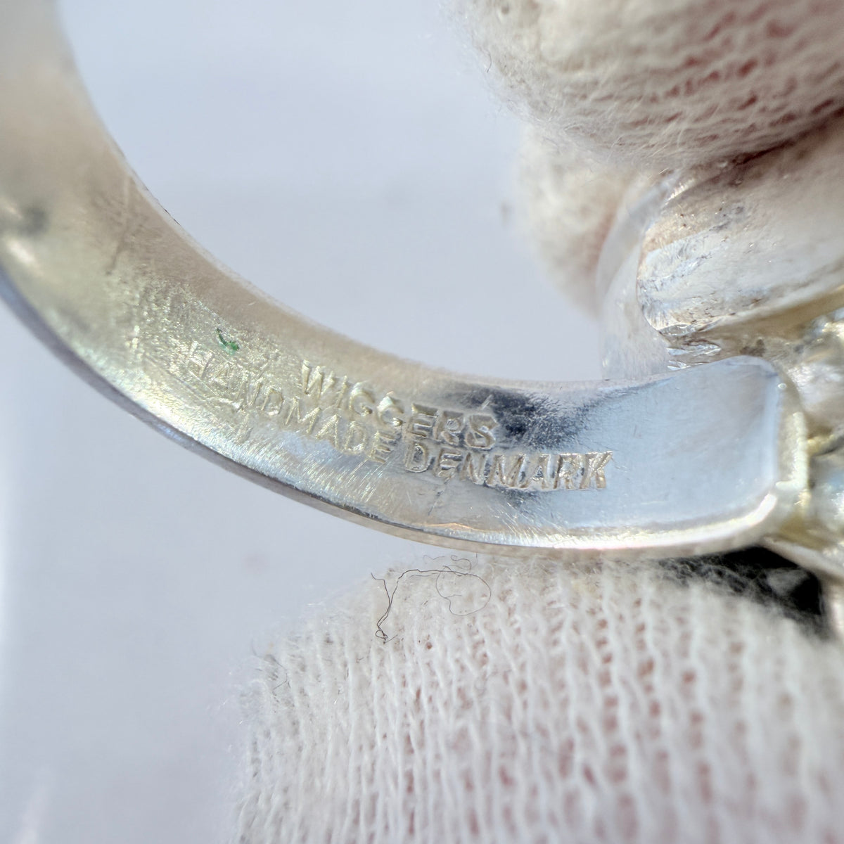 WIGGERS, Denmark ca 1970. Vintage Moss Agate Silver-plated Ring.
