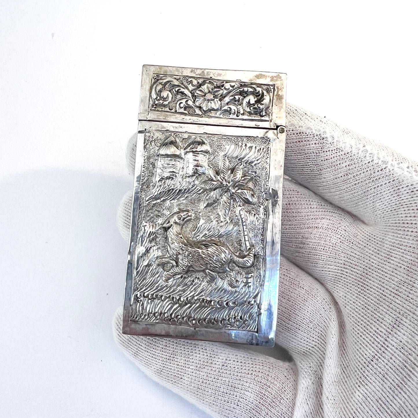 South East Asia Antique Solid Silver Card Case.