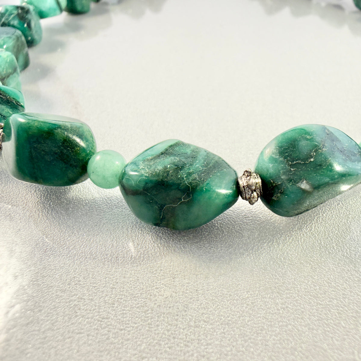 Vintage Sterling Silver Agate Aventurine Necklace.