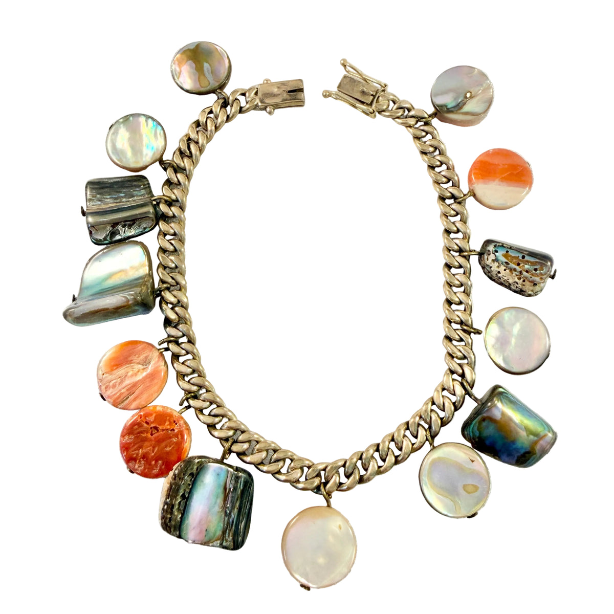 Vintage 8k Gold Multi Shell Stone Bracelet.
