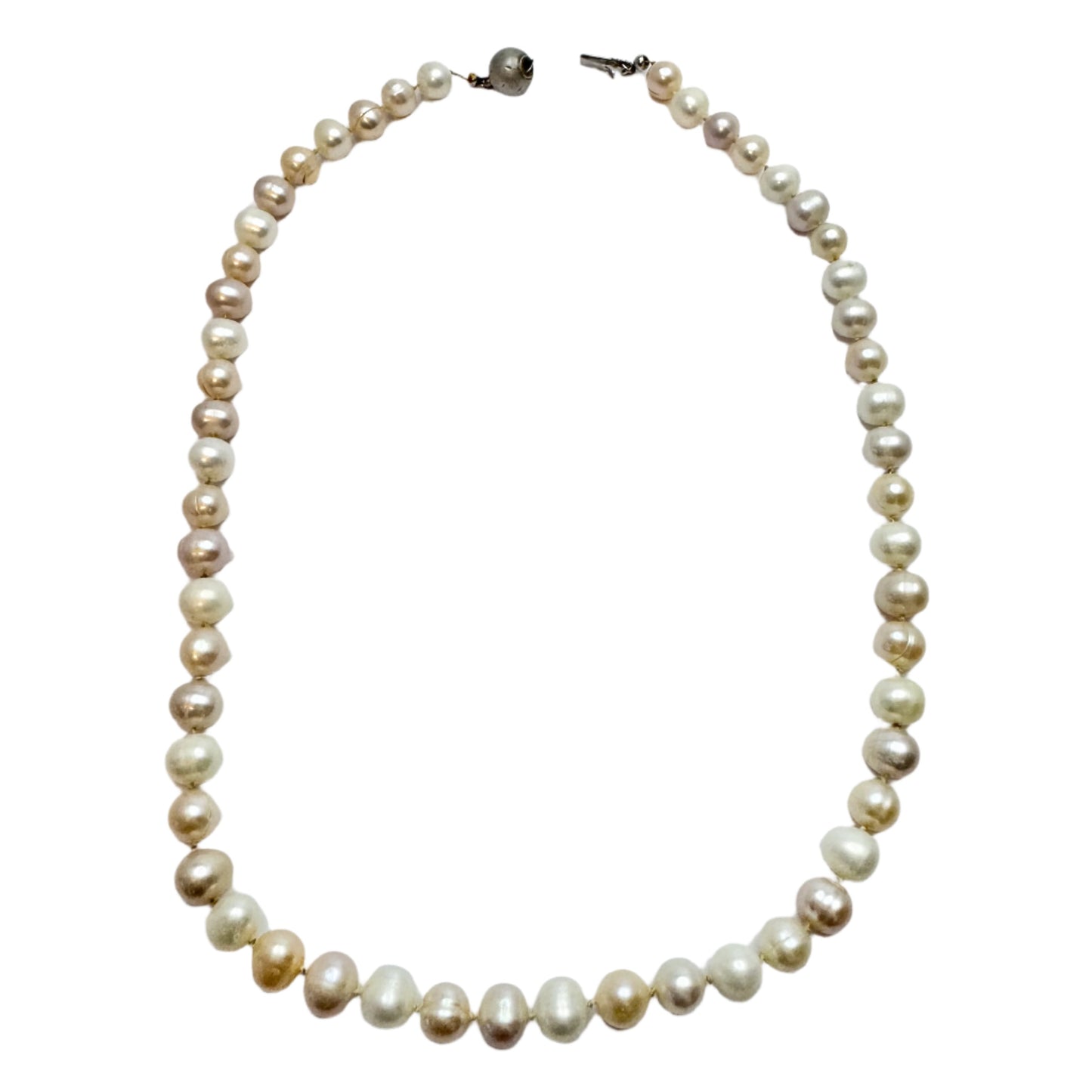 Vintage Sterling Silver Baroque Cultured Pearl Necklace.