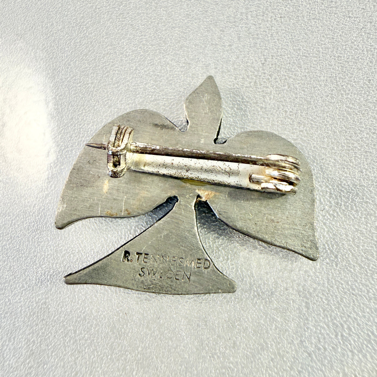 Rune Tennsmed, Sweden. Vintage Pewter Peace Dove Brooch.