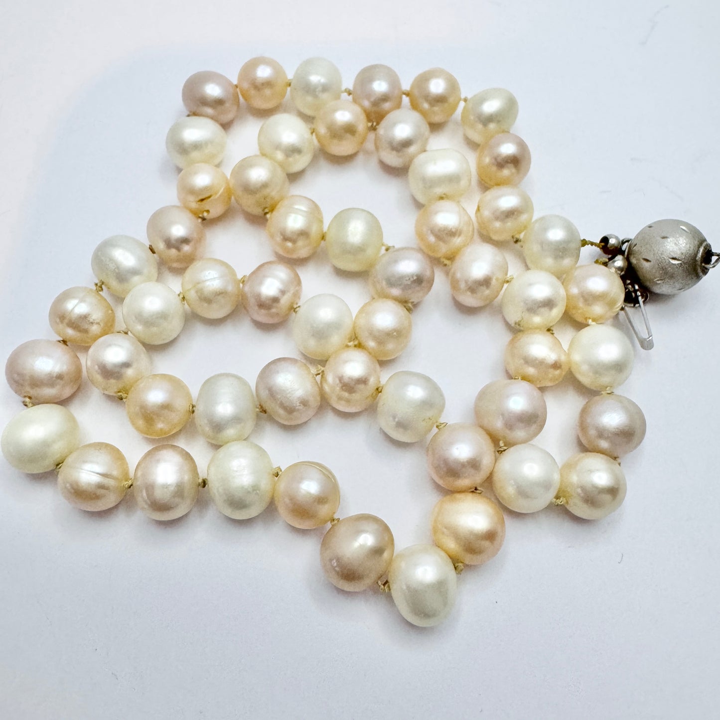 Vintage Sterling Silver Baroque Cultured Pearl Necklace.