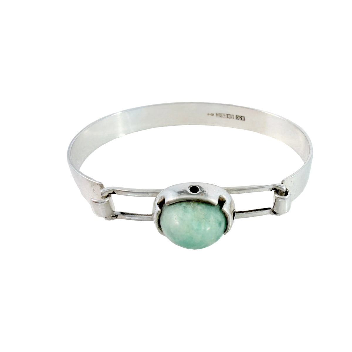 Finland ca 1960s. Vintage Solid Silver Aventurine Hinged Bracelet.