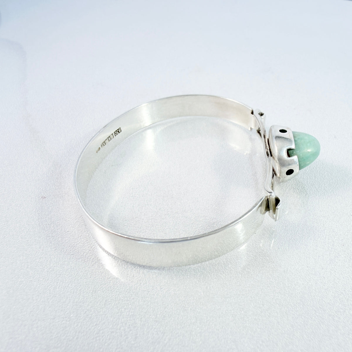 Finland ca 1960s. Vintage Solid Silver Aventurine Hinged Bracelet.