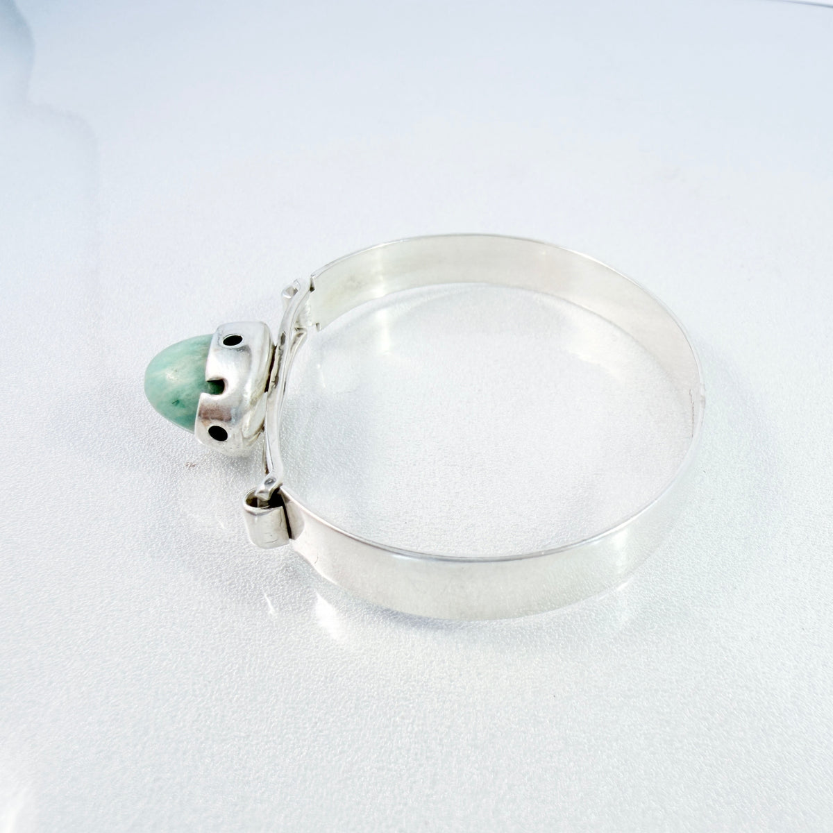 Finland ca 1960s. Vintage Solid Silver Aventurine Hinged Bracelet.