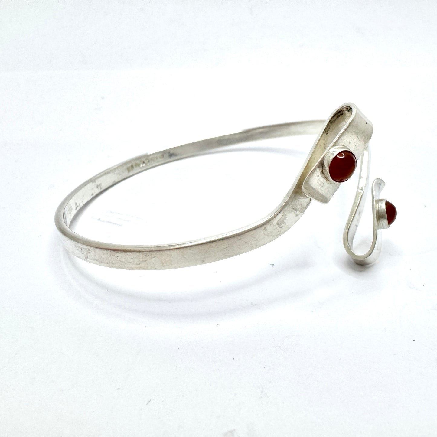 Ceson, Sweden 1961. Vintage Solid Silver Carnelian Bangle Bracelet.