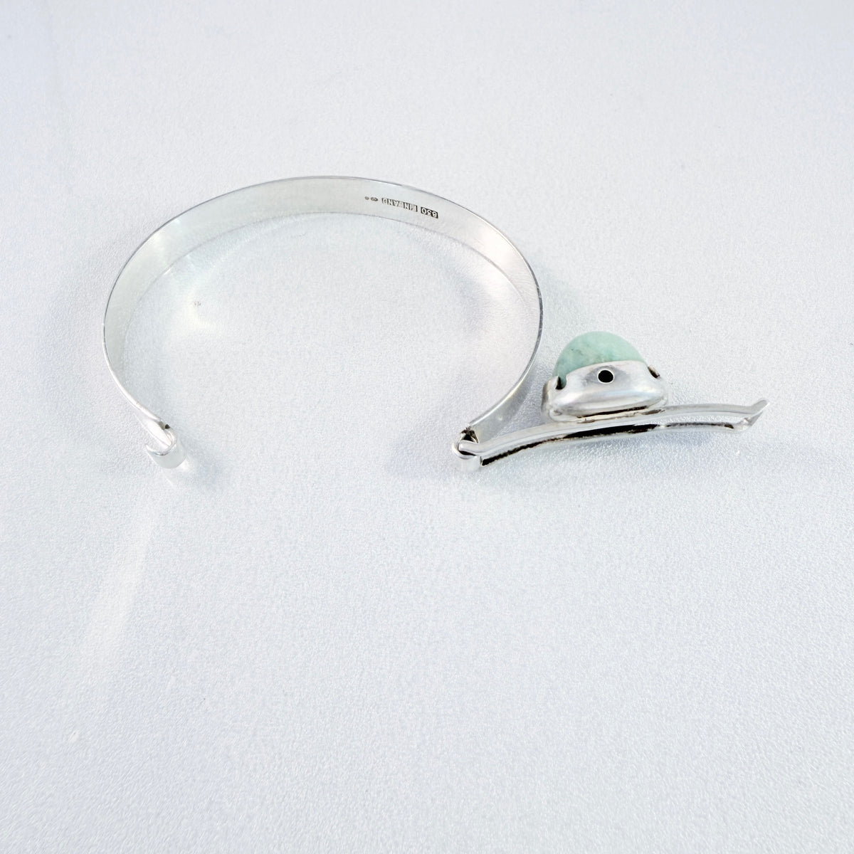 Finland ca 1960s. Vintage Solid Silver Aventurine Hinged Bracelet.