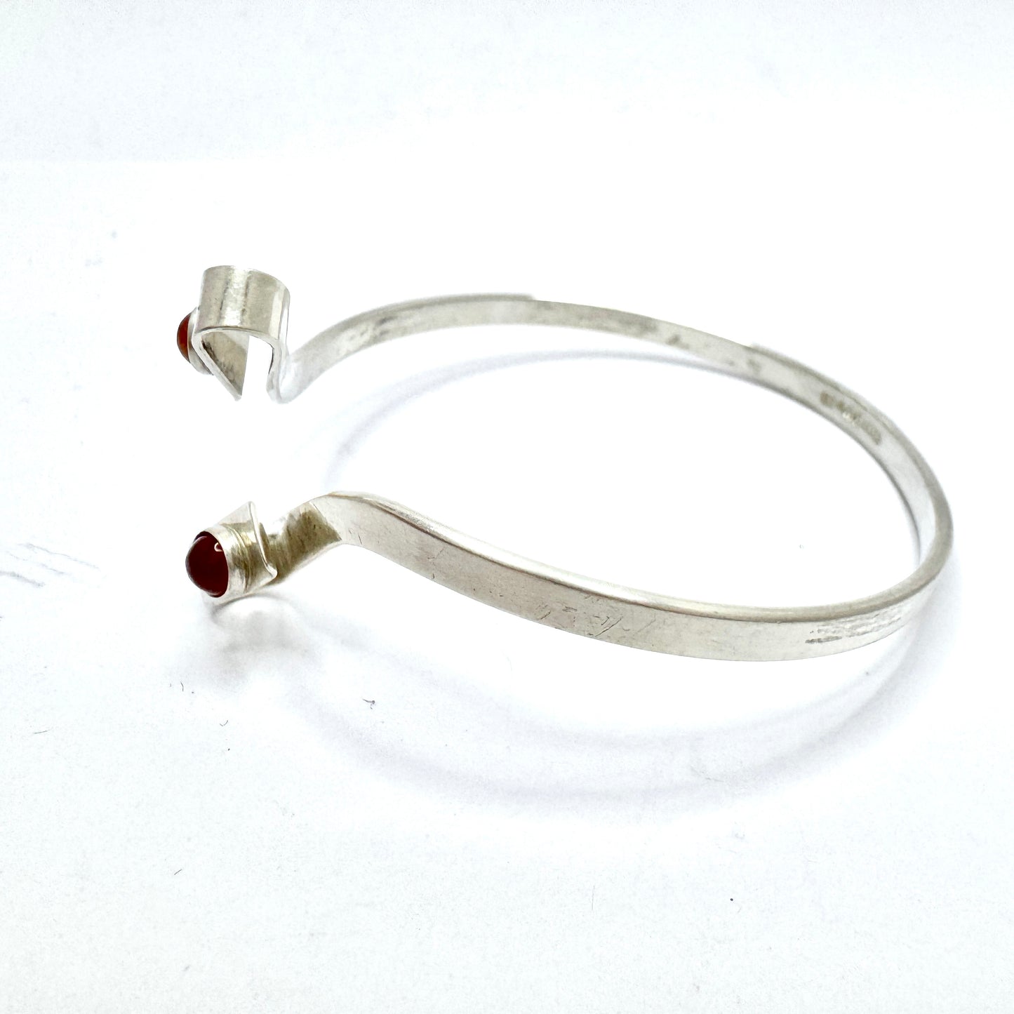 Ceson, Sweden 1961. Vintage Solid Silver Carnelian Bangle Bracelet.