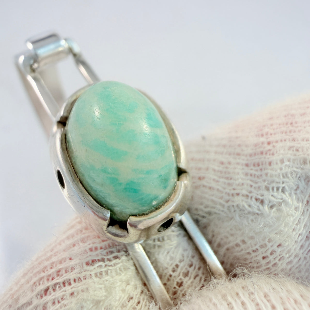 Finland ca 1960s. Vintage Solid Silver Aventurine Hinged Bracelet.