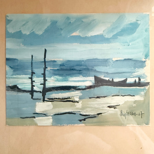 Stig Sasen, Sweden 1957. Vintage Gouache Watercolor Painting.