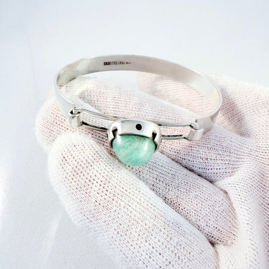 Finland ca 1960s. Vintage Solid Silver Aventurine Hinged Bracelet.