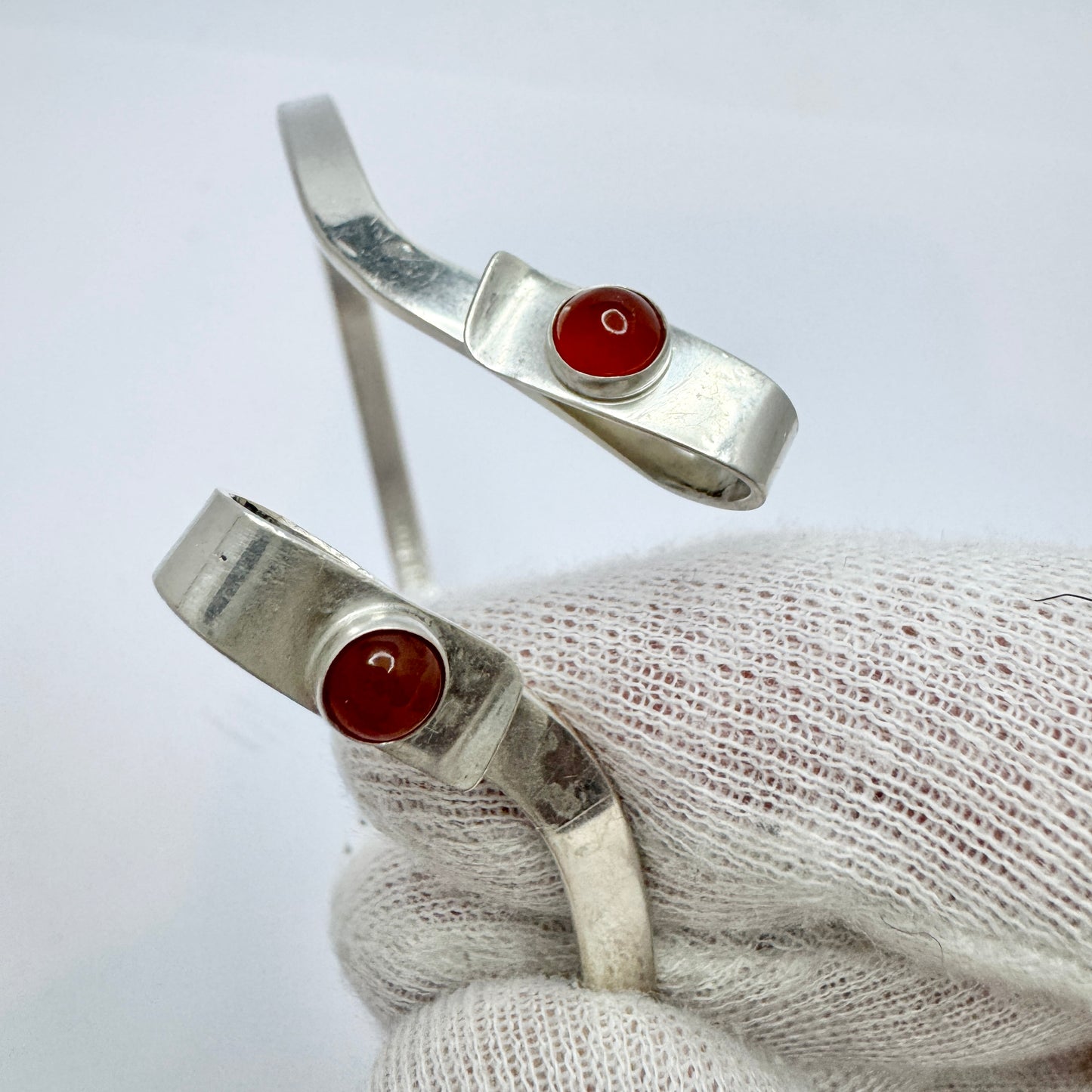 Ceson, Sweden 1961. Vintage Solid Silver Carnelian Bangle Bracelet.