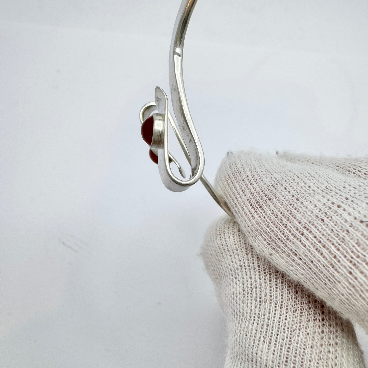 Ceson, Sweden 1961. Vintage Solid Silver Carnelian Bangle Bracelet.