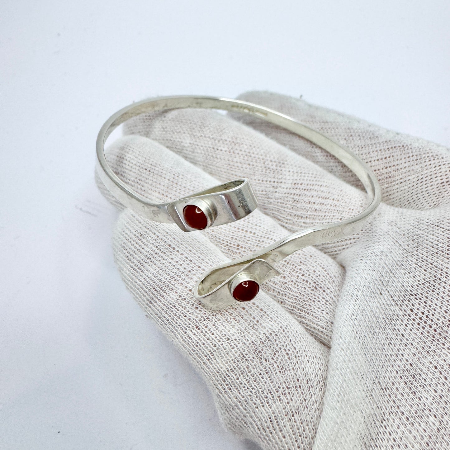 Ceson, Sweden 1961. Vintage Solid Silver Carnelian Bangle Bracelet.
